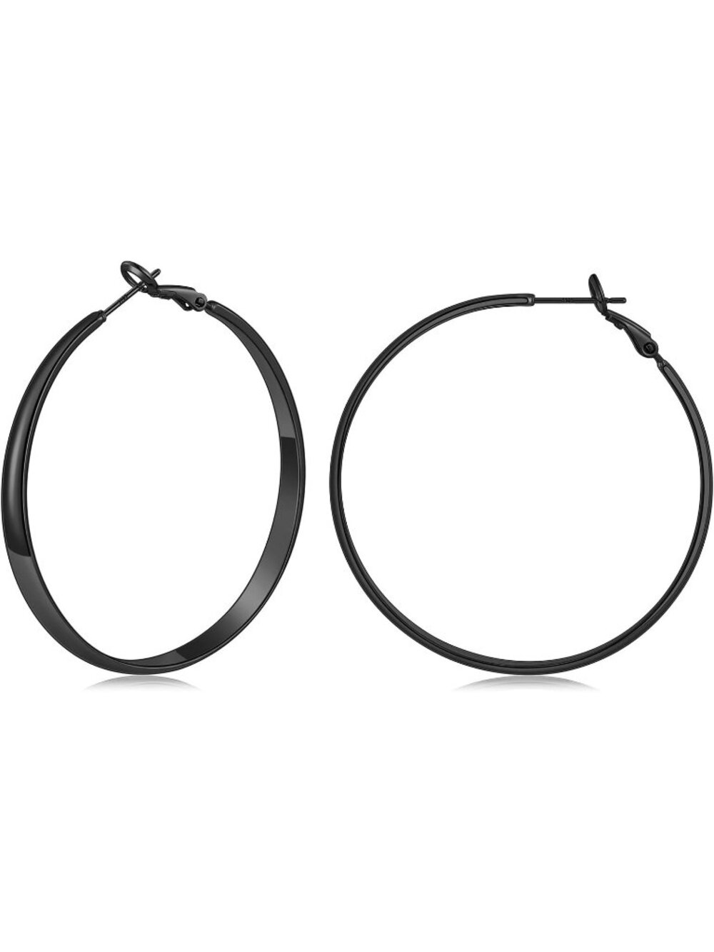 Women's Black Plated 50mm Wide 925 Post Thick Round Hoop Earrings